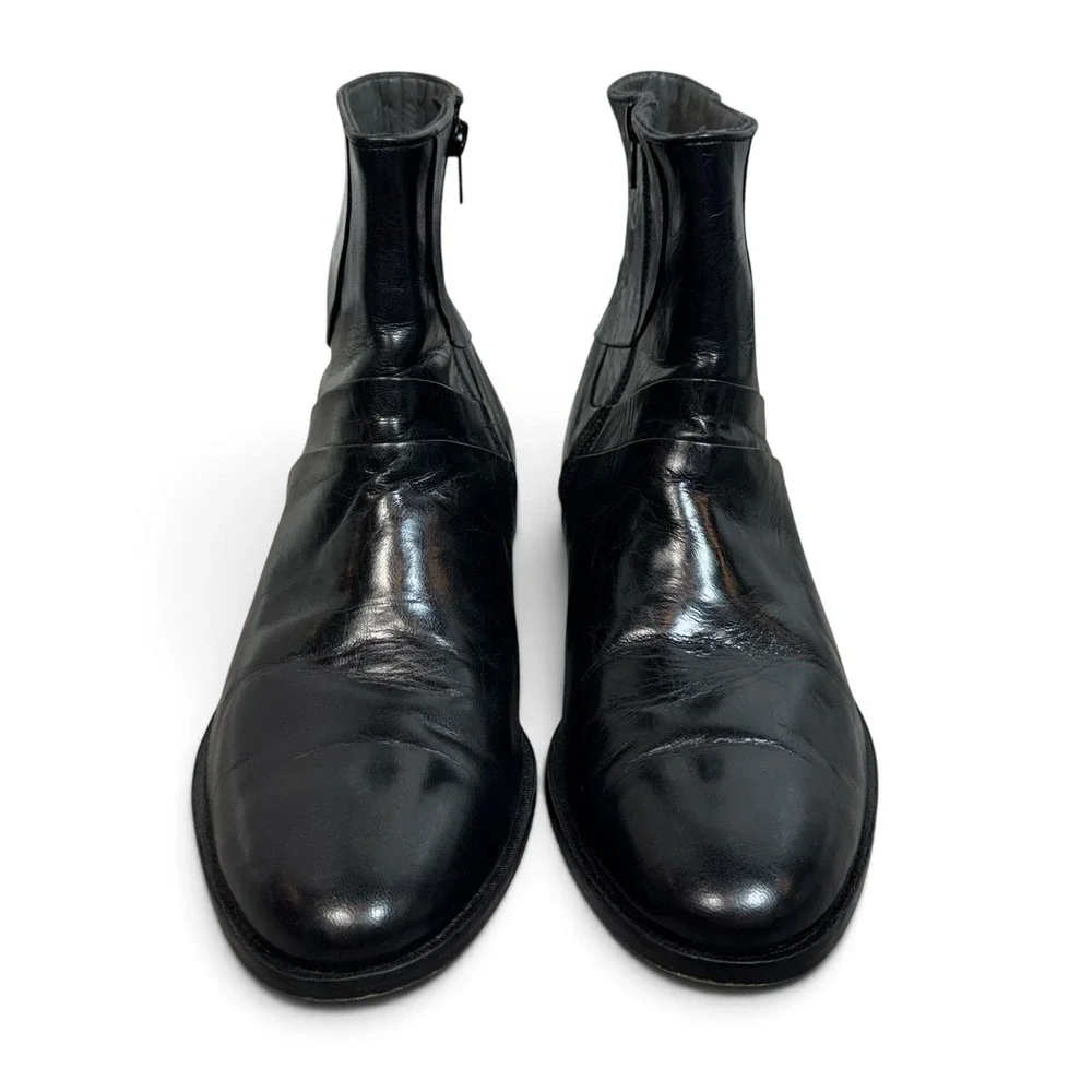 David Taylor Mens Black Leather Beatle Ankle Boots Size 11 D Cuban Block Heel